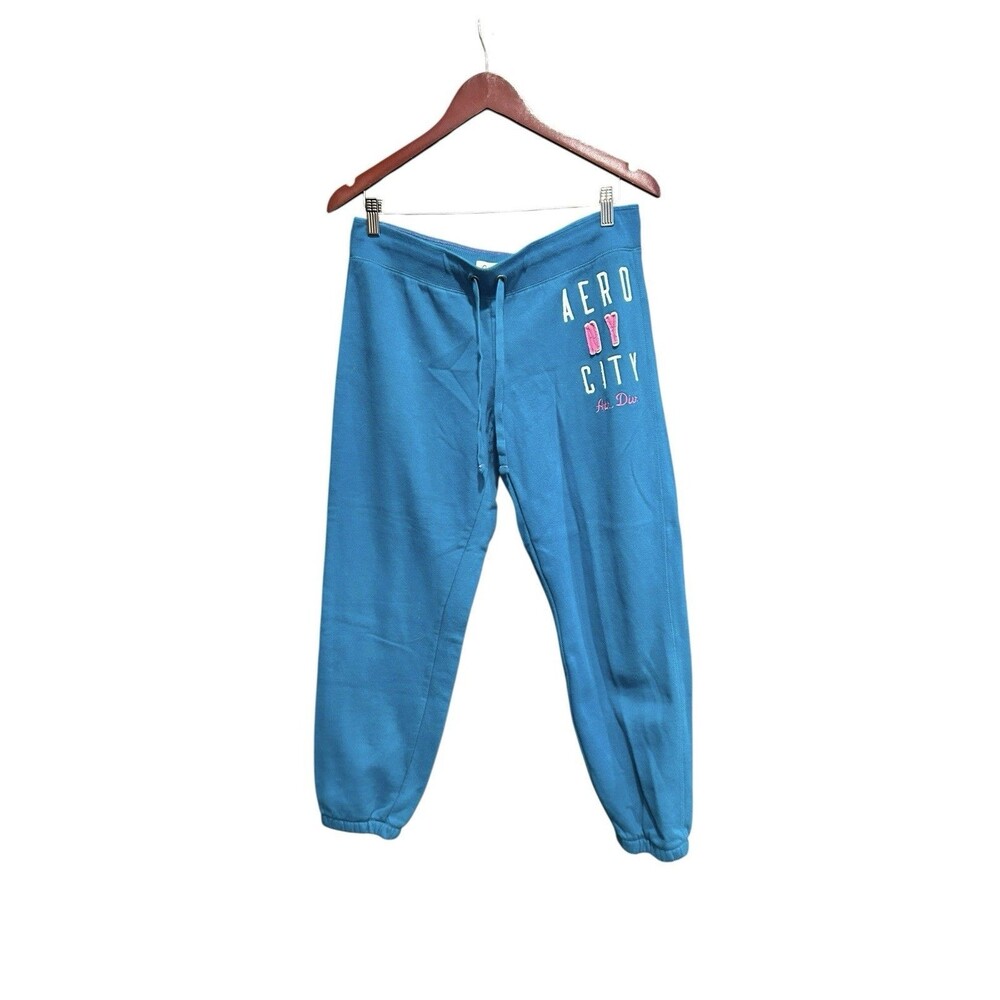 Aeropostal Vintage Sweatpants Cropped Joggers Blue Logo Size Large New York Y2K